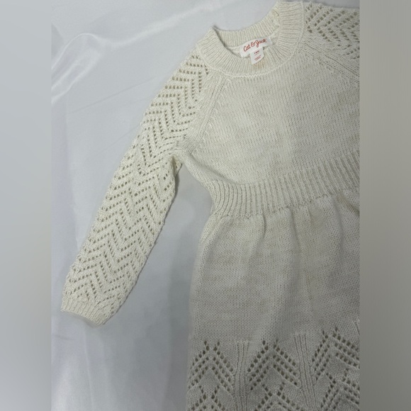 Cat & Jack Girls Cream Sparkle Crochet Long Sleeve Sweater Dress Sz 18 Months - Picture 3 of 7